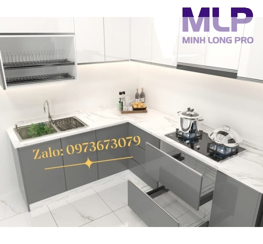 Tủ bếp trên inox cửa Acrylich