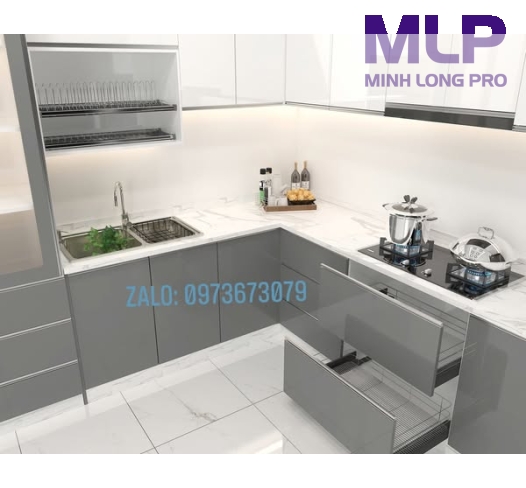 Tủ bếp trên inox cửa Acrylich