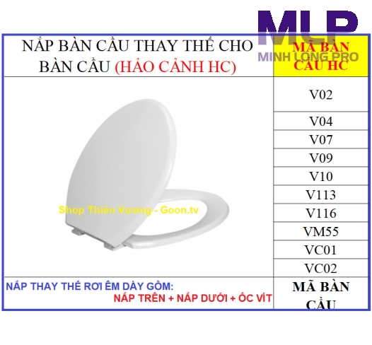 Nắp Bồn Cầu HC Hảo Cảnh Đóng Êm. Nắp Thay Thế Bồn Cầu Két Rời